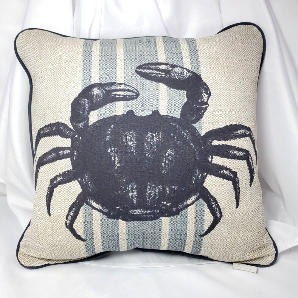 Threshold Blue Crab Pillow 17 x 17 Coastal Beach Cottage Core Blue & Beige - Picture 7 of 7